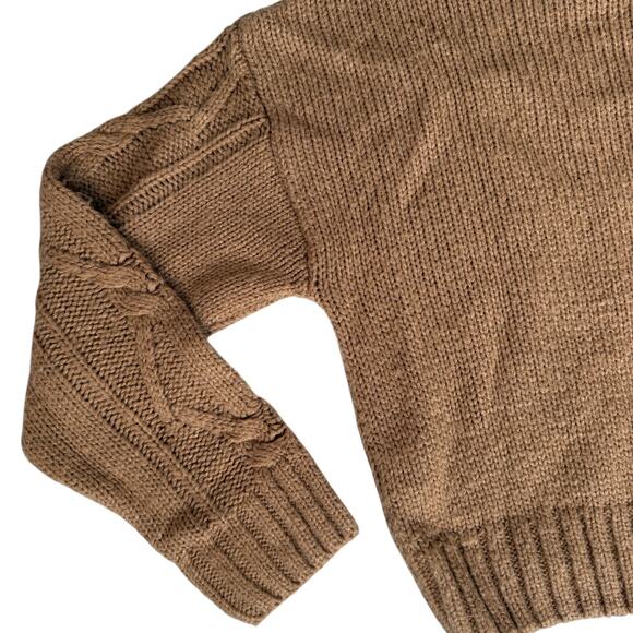 Urban Heritage Cropped Cable Knit Sweater Women Small Tan Mock Neck Fall Cozy - Picture 13 of 16